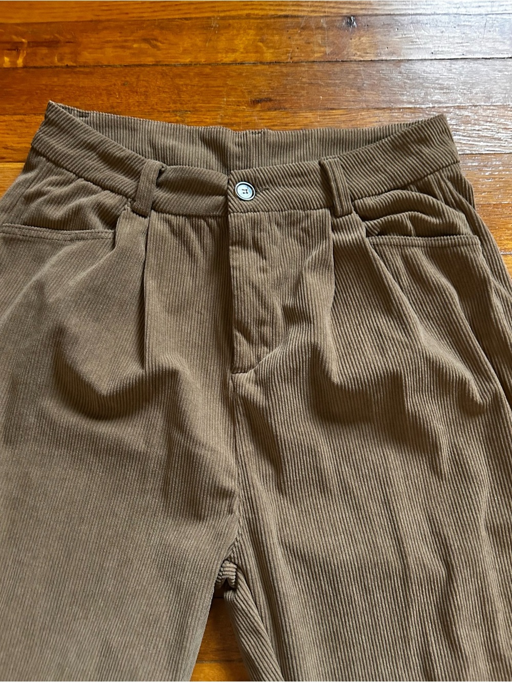 Classic Pleated Corduroy Trousers in Warm Brown Size XL